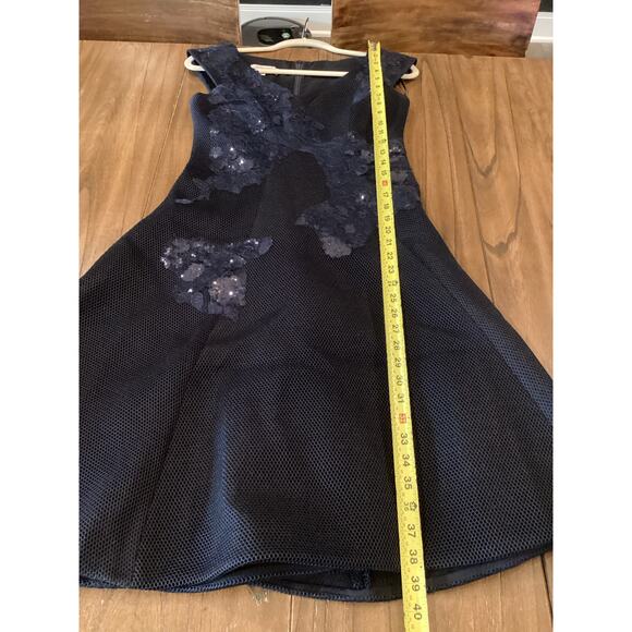 rickie freeman teri jon a line navy sleeveless floral sequin applique dress 2 - Picture 6 of 13